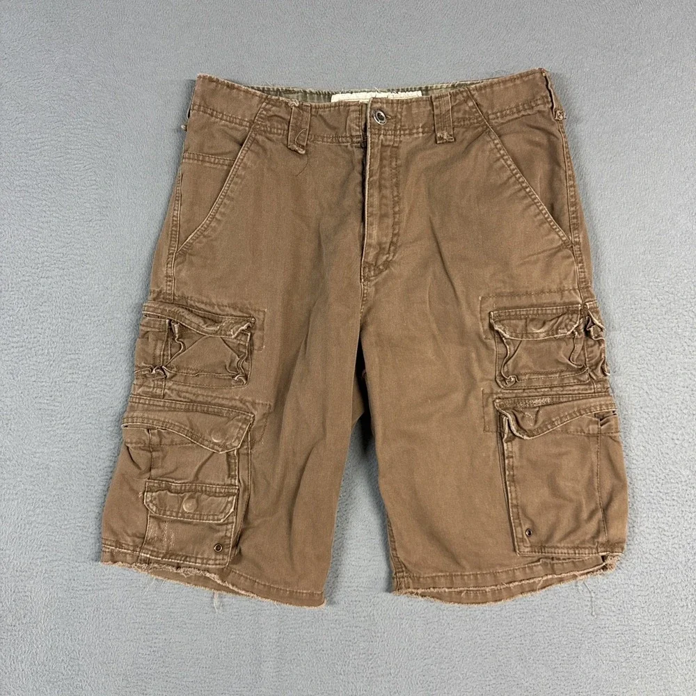 Plugg Cargo Shorts Mens 32 Brown Relaxed Fit 100% Cotton Y2K Outdoors Vintage